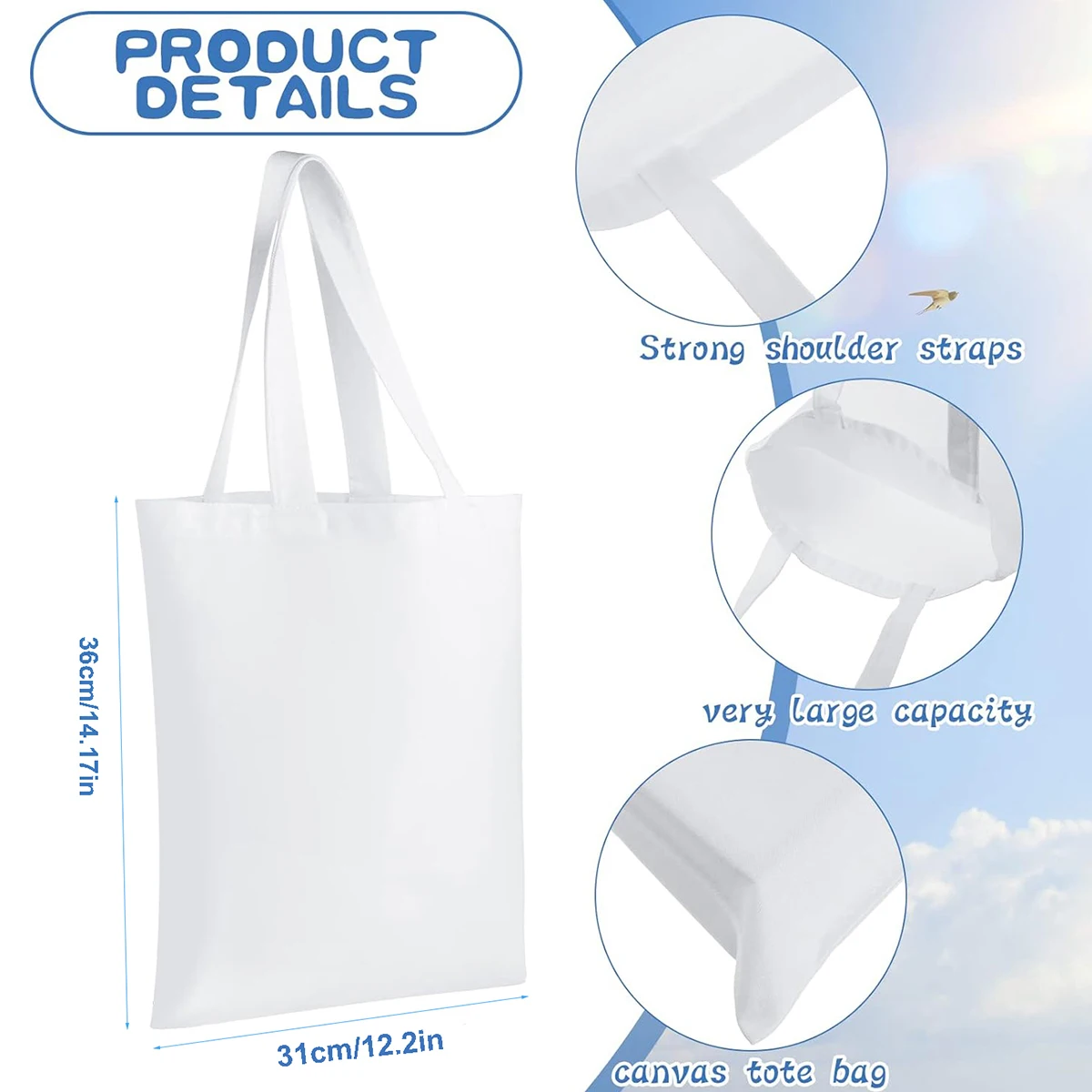 6pcs White Canvas Tote Bags, S – Tote Bag Sublimation recenzja i cena